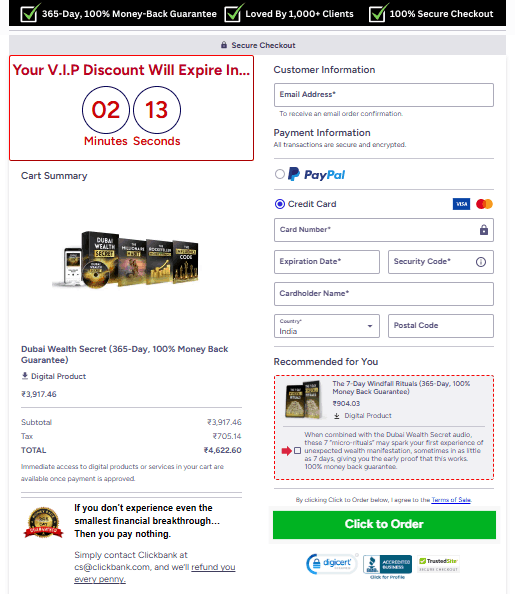 dubai wealth secret checkout page